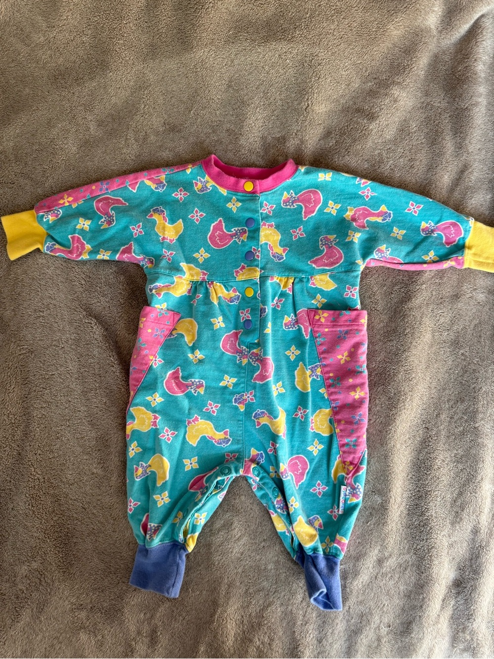 Gymboree Teal Footed One-Piece with Pink & Yellow Duck Motif